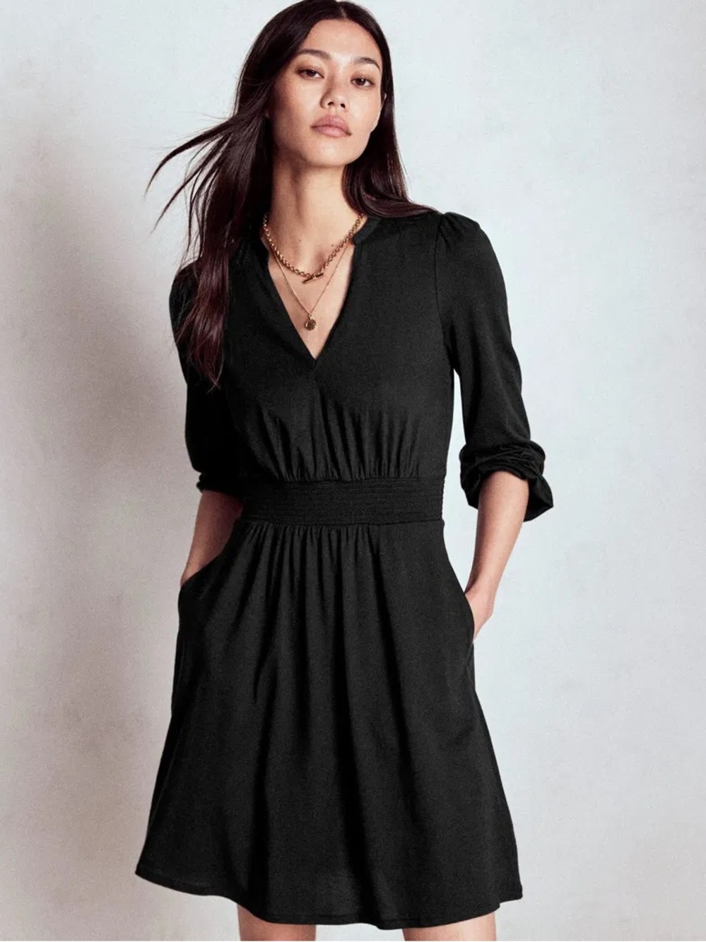 BODEN Sarah Short Jersey Dress Black Long Sleeve Size 6 NWT New Casual